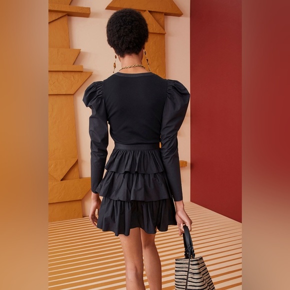 Ulla Johson Amiri Dress Noir Cotton Fine Ribbed Poplin Ballon Sleeves Small - Picture 3 of 7